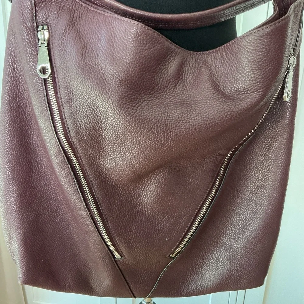 Rebecca Minkoff Leather Hobo Tote Crossbody Bag in Maroon
